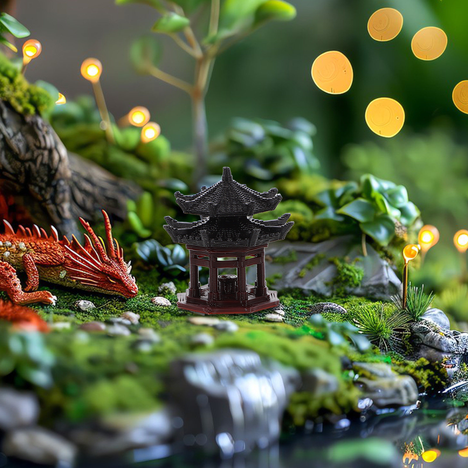 Bonsai Garden Zen - Mini Estatua de Pabellón Estilo Chino,